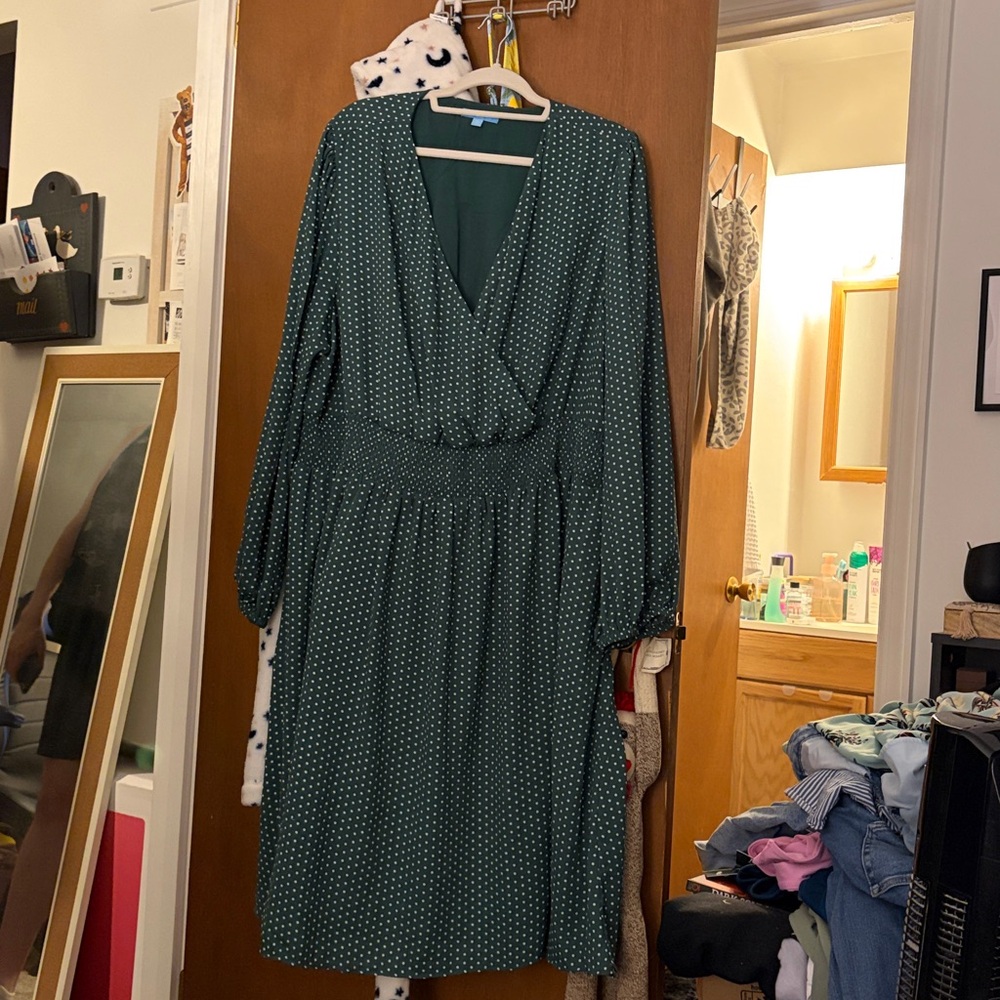Draper James 3X Long Sleeve Polka Dot Dress